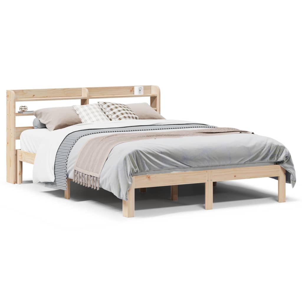 Estrutura de cama de casal c/ cabeceira - 150x200 cm pinho maciço