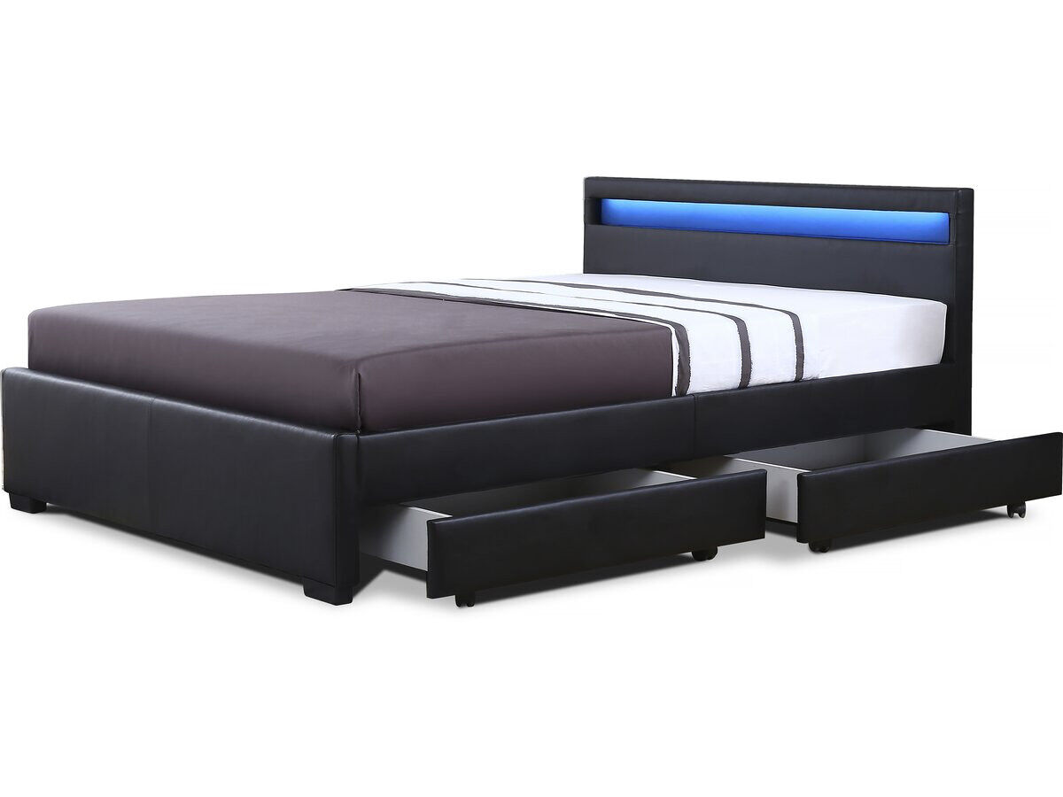 Cama led com 4 gavetas "nico" - 140 × 190 cm - preto