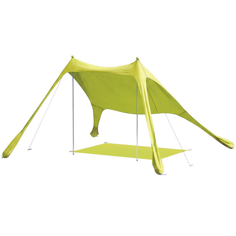 Outsunny tenda de praia dobrável 208x200 cm, toldos portáteis para 2-4 pessoas com tapete, upf50+, postes de alumínio, pá, estacas e bolsa de
