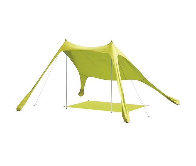 Outsunny tenda de praia dobrável 208x200 cm, toldos portáteis para 2-4 pessoas com tapete, upf50+, postes de alumínio, pá, estacas e bolsa de