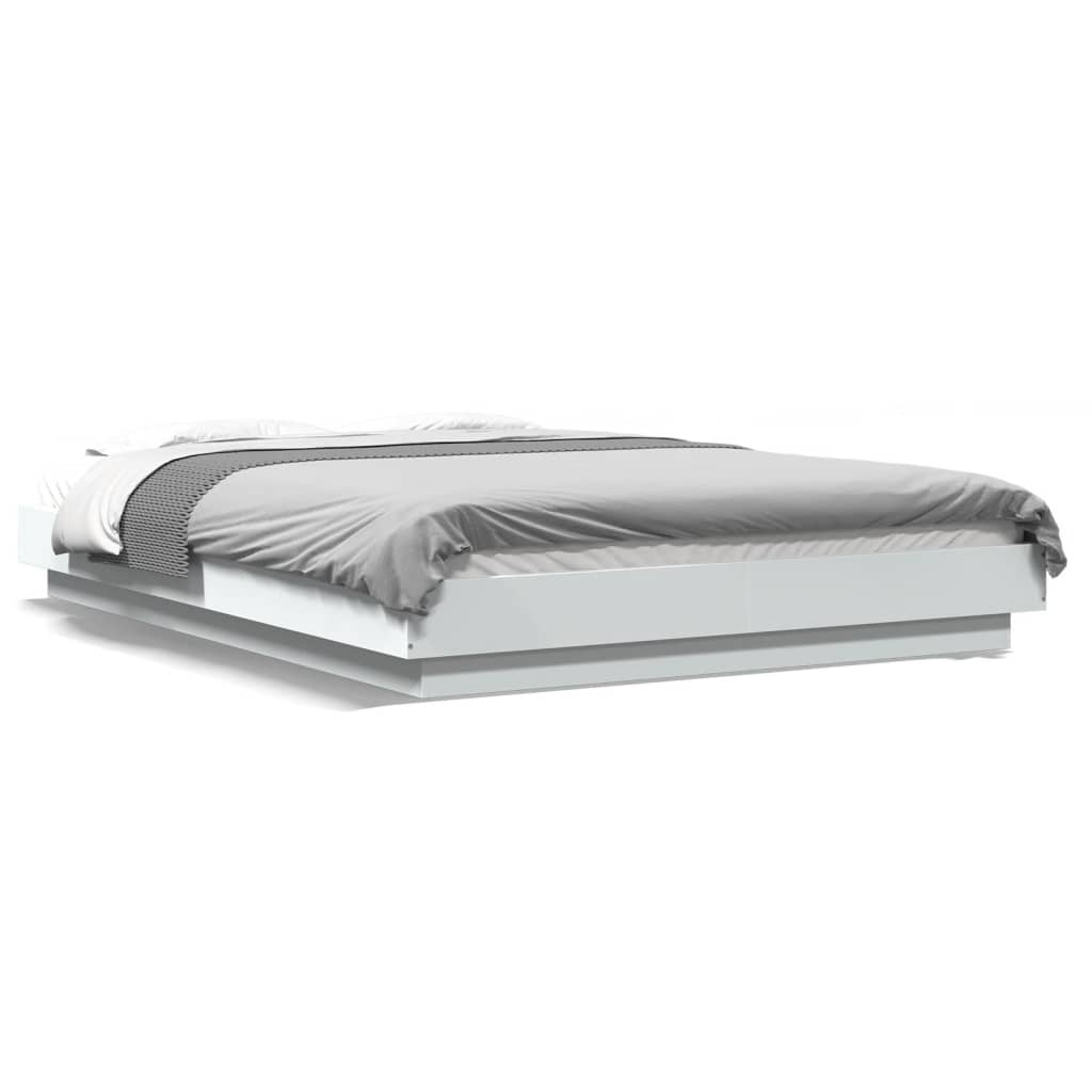Estrutura de cama de casal c/ luzes led - 135x190 cm derivados madeira branco