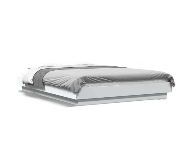 Estrutura de cama de casal c/ luzes led - 135x190 cm derivados madeira branco