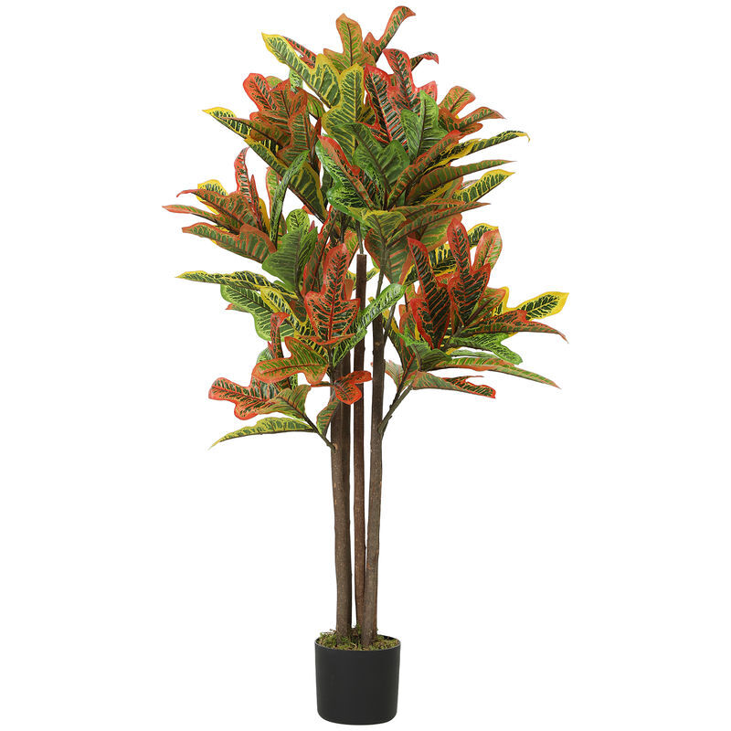 Homcom planta artificial 120 cm planta decorativa com vaso e folhas para decoração interior casa escritório sala de estar multicolor