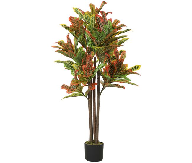 Homcom planta artificial 120 cm planta decorativa com vaso e folhas para decoração interior casa escritório sala de estar multicolor