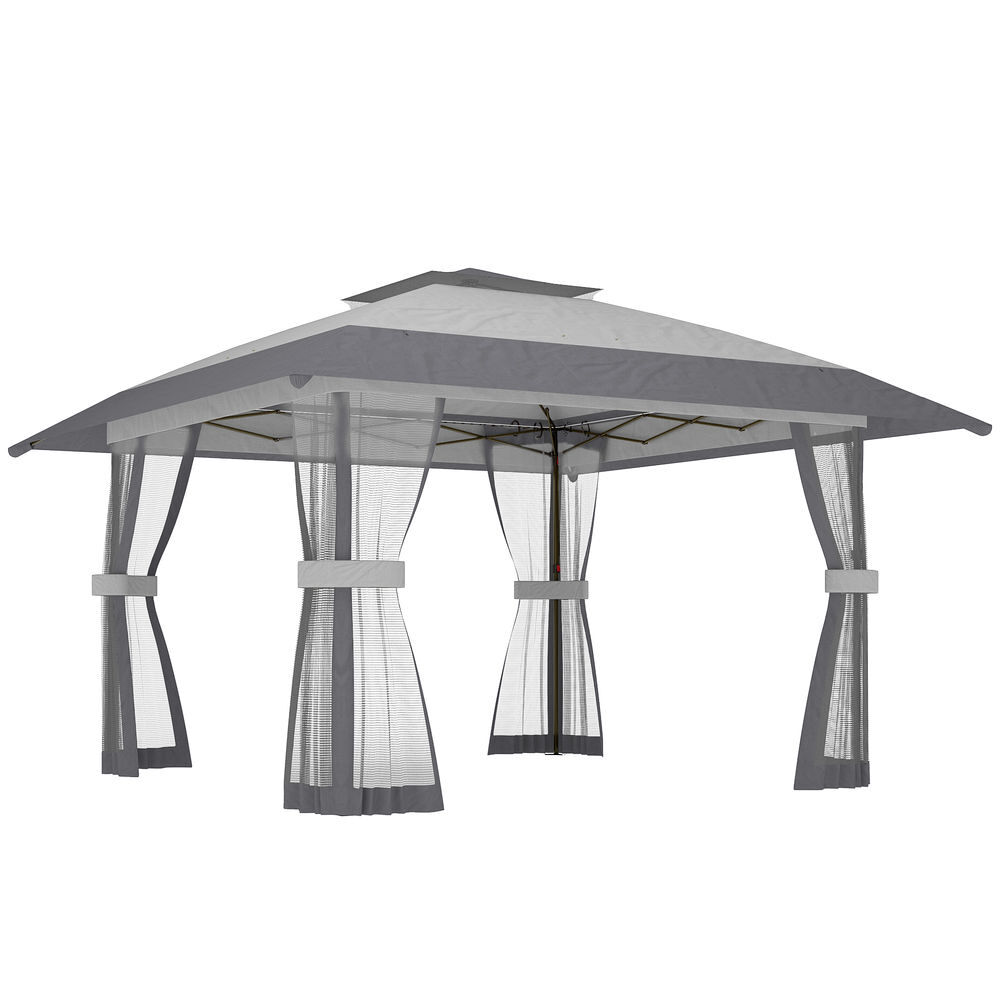 Outsunny tenda dobrável 4x4 m, pop-up, com duplo teto, 4 paredes laterais de rede, pavilhão de jardim com altura ajustável em 3 níveis, bolsa de transporte, upf30+, tenda para campismo, festas, cinzento
