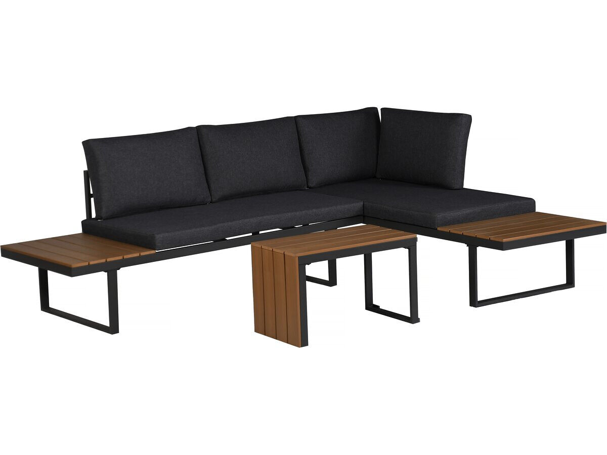 Conjunto de mobiliário de jardim "sylva" sofá de canto modular, acabamento em imitação de madeira - 4 lugares - gris
