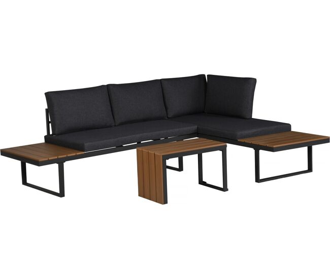 Conjunto de mobiliário de jardim "sylva" sofá de canto modular, acabamento em imitação de madeira - 4 lugares - gris