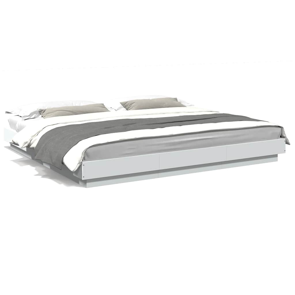 Estrutura de cama de casal c/ luzes led - 180x200 cm derivados madeira branco