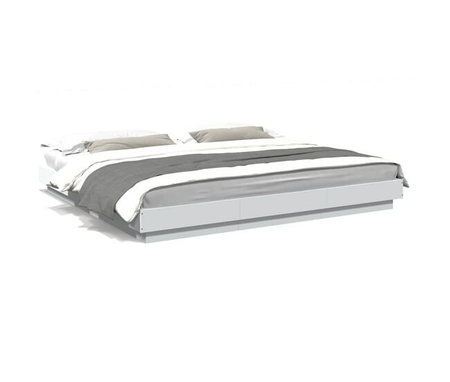 Estrutura de cama de casal c/ luzes led - 180x200 cm derivados madeira branco