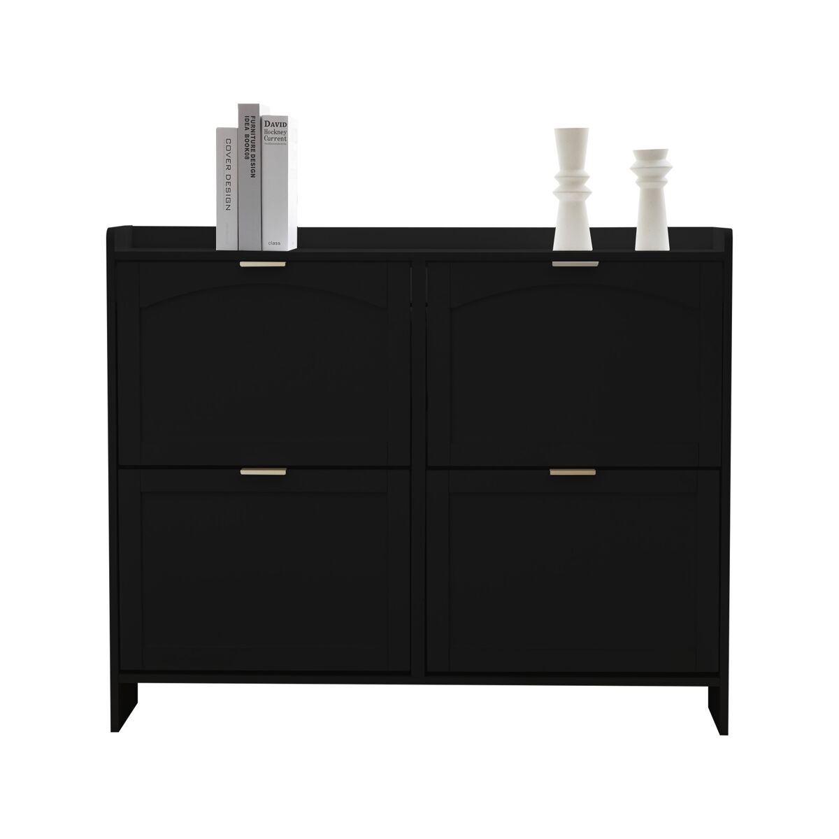 Sapateira moderna 110x90x24 cm - 4 compartimentos, prateleira livre, prateleiras abertas - preto