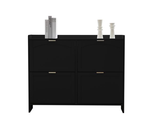 Sapateira moderna 110x90x24 cm - 4 compartimentos, prateleira livre, prateleiras abertas - preto