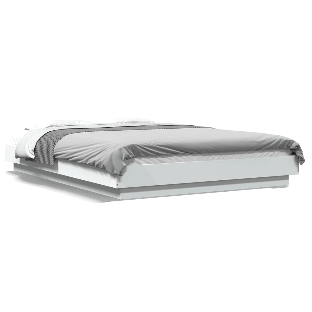Estrutura de cama de casal c/ luzes led - 120x200 cm derivados madeira branco