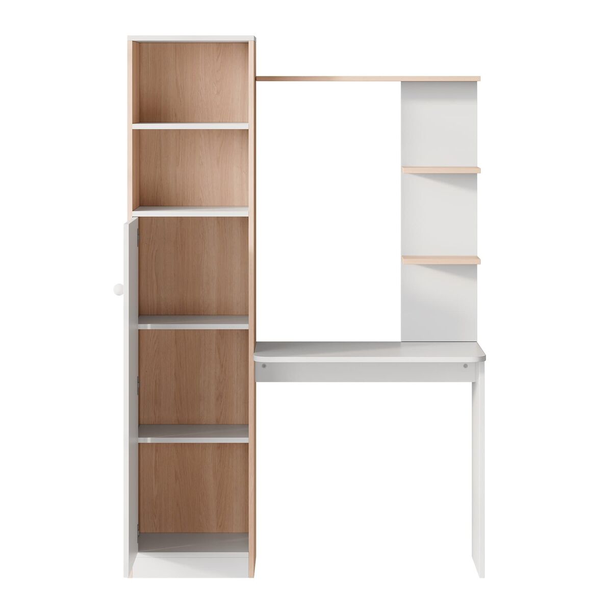 Secretária com arrumação 123,5x45x168,5 cm - armário inferior com portas e étagère superior - blanc+natural