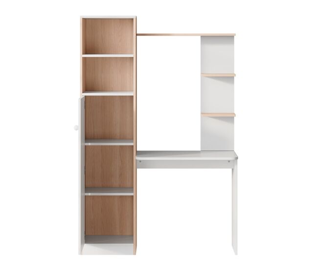 Secretária com arrumação 123,5x45x168,5 cm - armário inferior com portas e étagère superior - blanc+natural