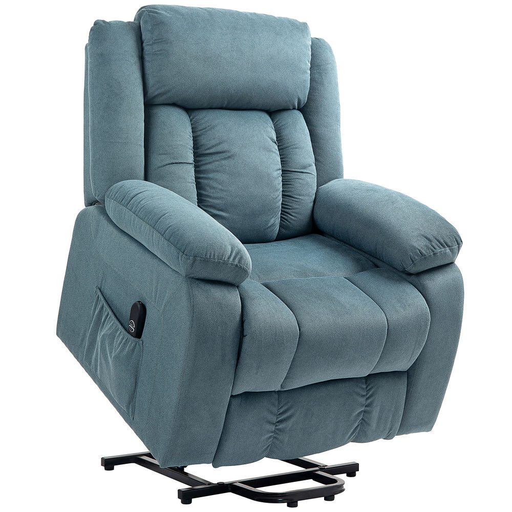 Homcom poltrona relax reclinável électrique elevatória com porta usb poltrona elevatória com controlo remoto assento amplo apoio para os pés estofada em veludo bolsos laterais bleu