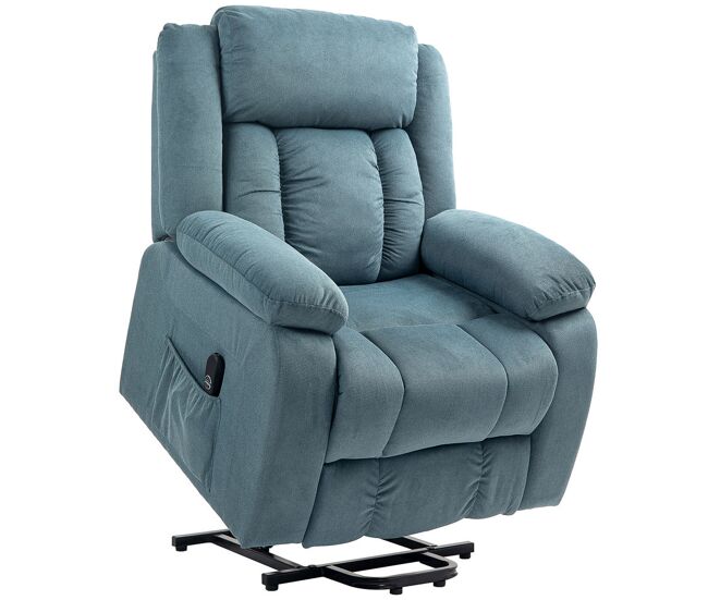 Homcom poltrona relax reclinável électrique elevatória com porta usb poltrona elevatória com controlo remoto assento amplo apoio para os pés estofada em veludo bolsos laterais bleu