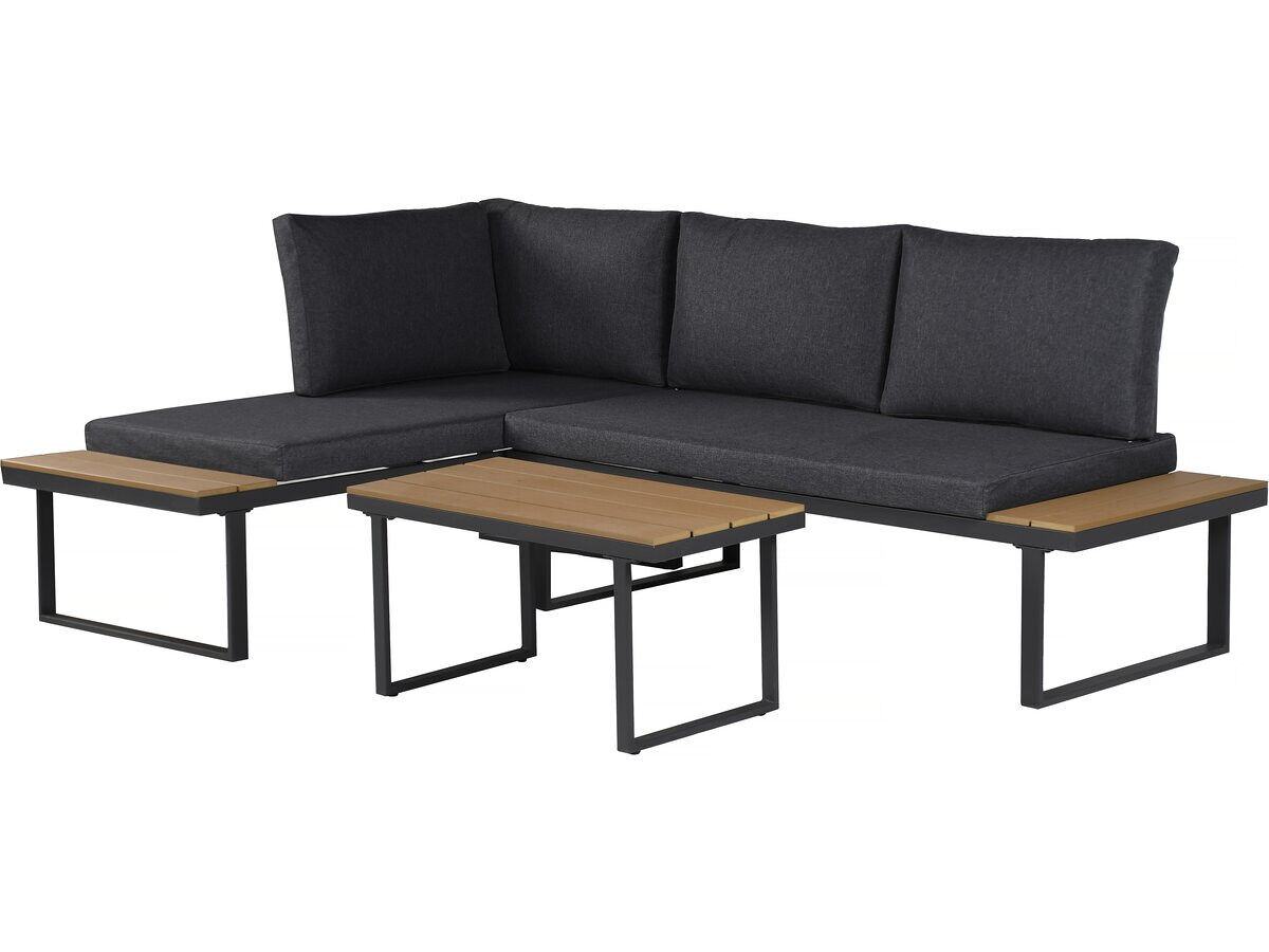Conjunto de mobiliário de jardim, sofá de canto em imitação de madeira "liora" - 4 lugares - gris