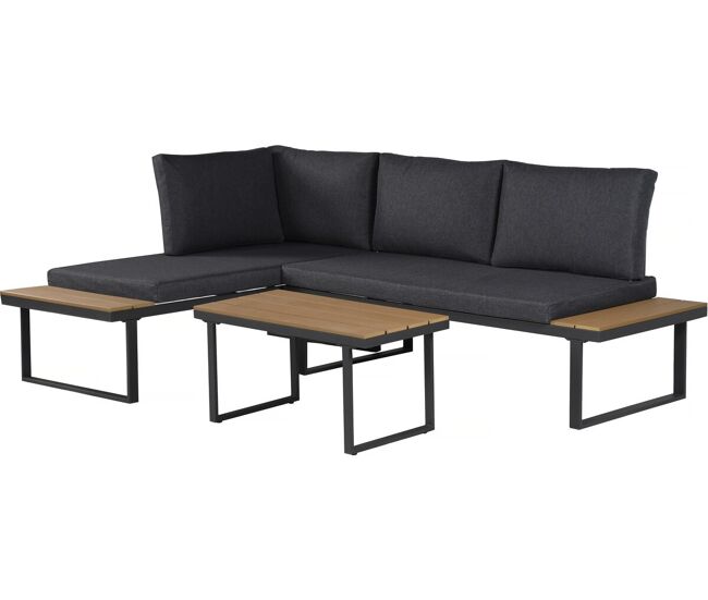 Conjunto de mobiliário de jardim, sofá de canto em imitação de madeira "liora" - 4 lugares - gris