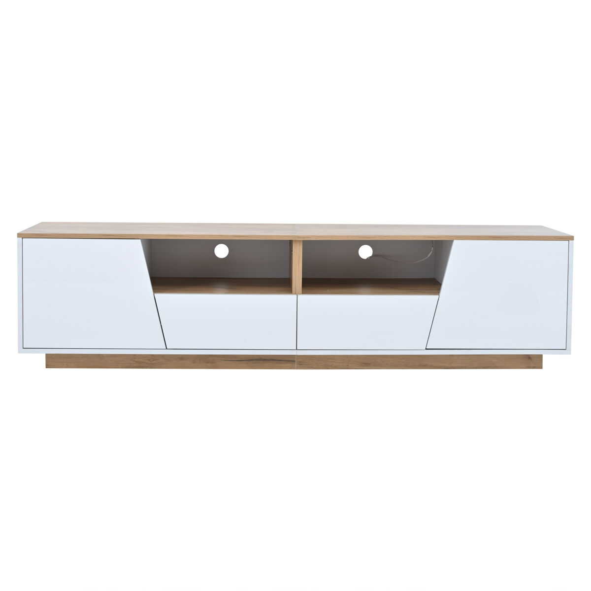 Móvel de tv 180x40x46 cm - led, 2 gavetas, 2 armários, até 75" - blanc e madeira
