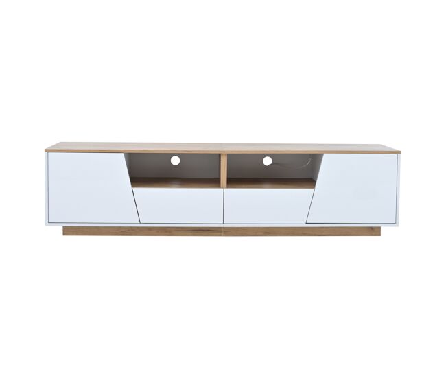 Móvel de tv 180x40x46 cm - led, 2 gavetas, 2 armários, até 75" - blanc e madeira