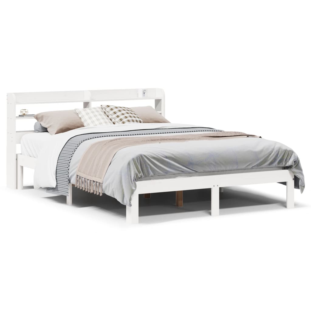 Estrutura de cama de casal c/ cabeceira - 135x190 cm pinho maciço branco