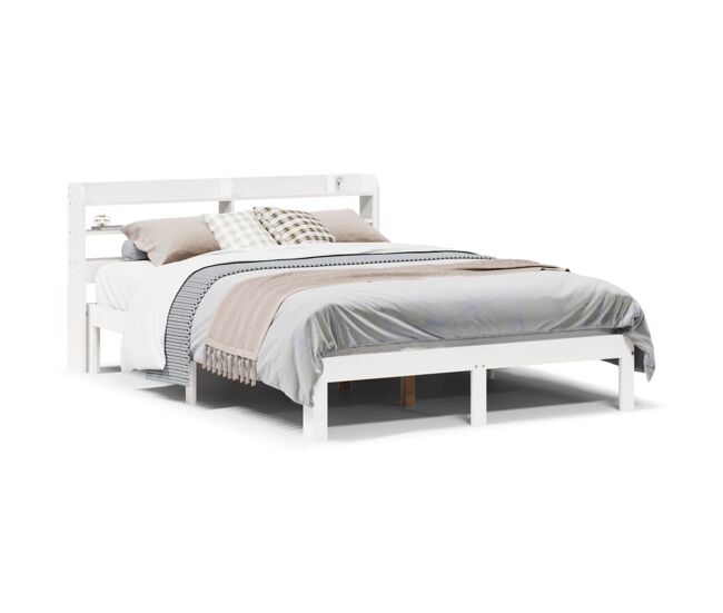 Estrutura de cama de casal c/ cabeceira - 135x190 cm pinho maciço branco