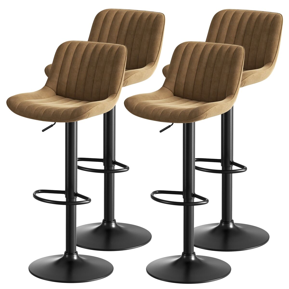 Banquetas giratórias para sala de jantar, 4 unidades - estofadas em veludo, ajustáveis, 360° - castanho