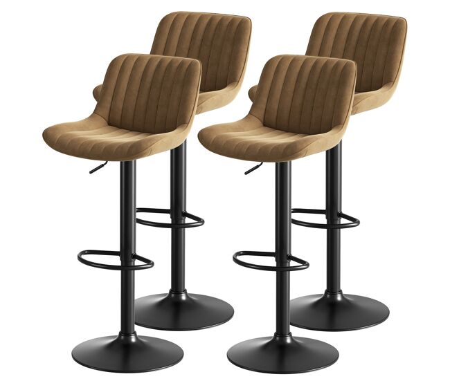 Banquetas giratórias para sala de jantar, 4 unidades - estofadas em veludo, ajustáveis, 360° - castanho