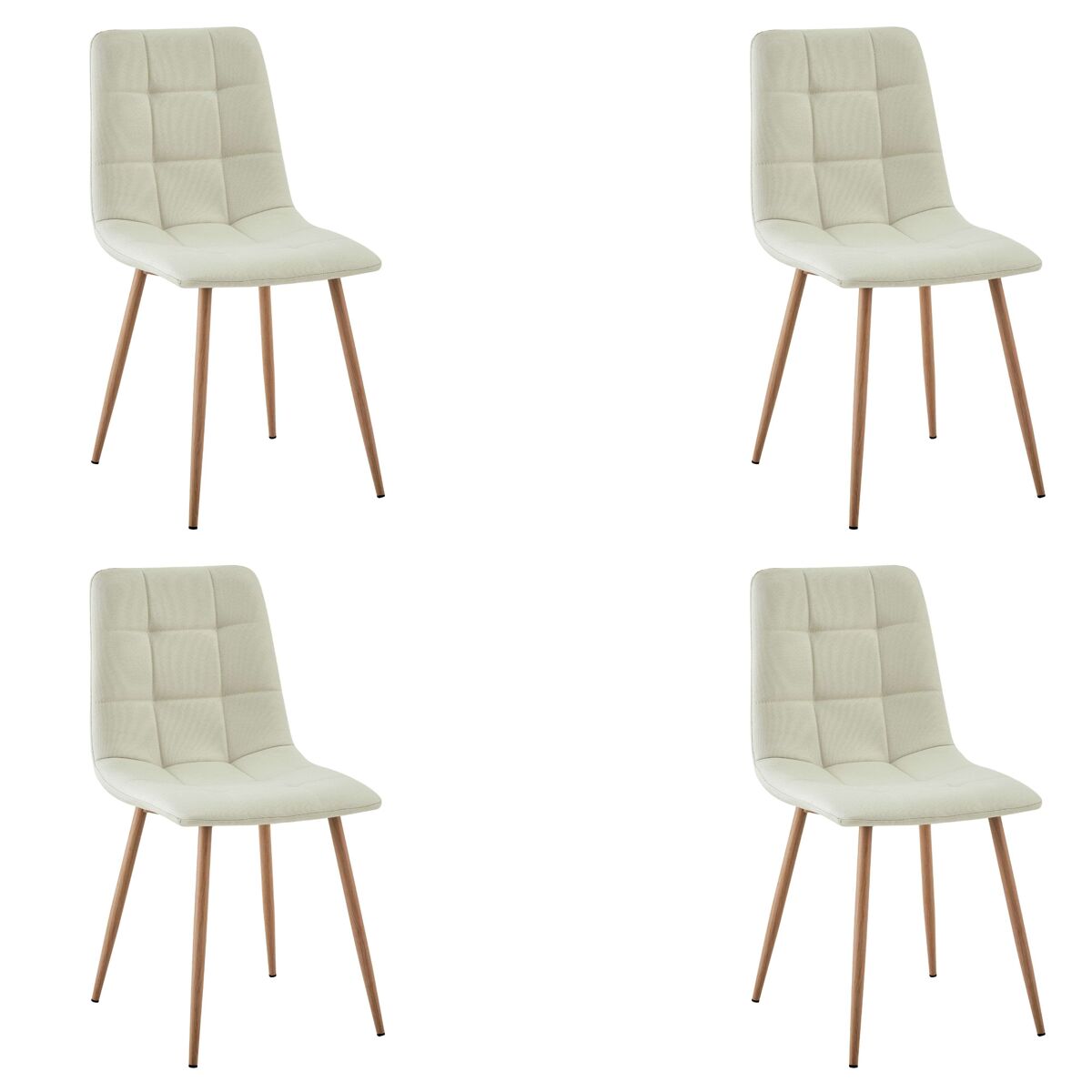 Conjunto de 4 cadeiras de jantar portland, estofadas em tecido bege com pés de metal em carvalho, 43x88x48 cm