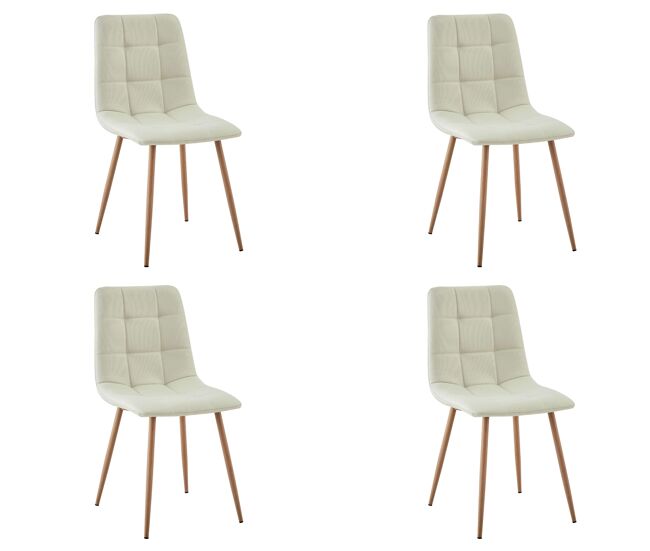 Conjunto de 4 cadeiras de jantar portland, estofadas em tecido bege com pés de metal em carvalho, 43x88x48 cm
