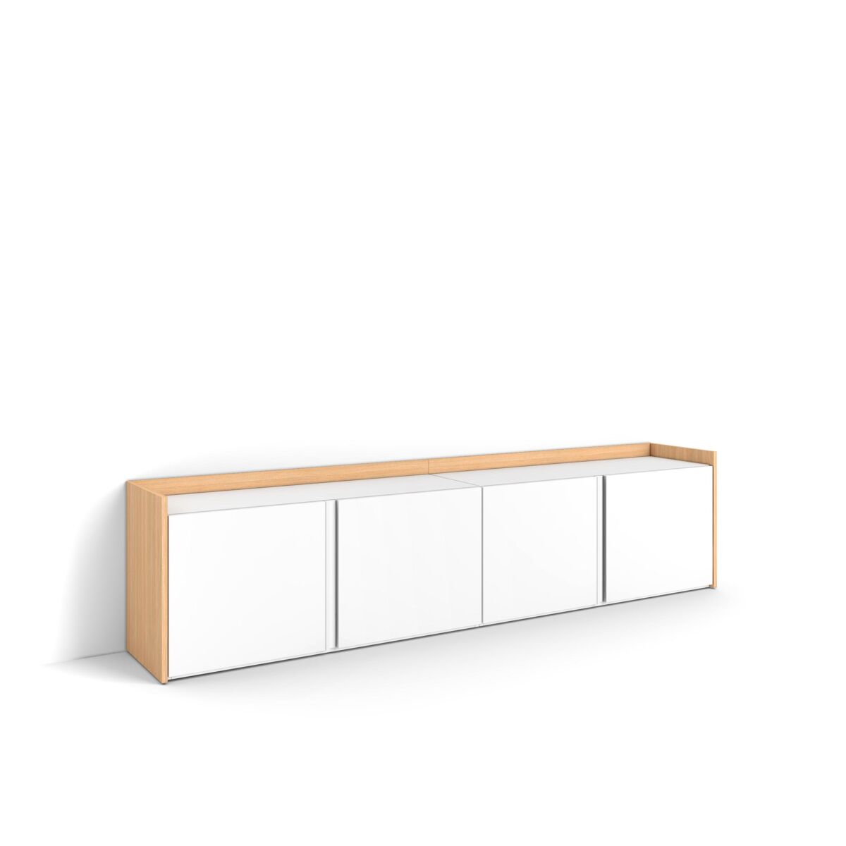 Móvel de tv, muito espaço de arrumação, 207x35x50cm, para televisores até 80", estante para tv, estilo moderno, branco e carvalho soft