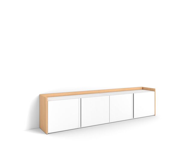 Móvel de tv, muito espaço de arrumação, 207x35x50cm, para televisores até 80", estante para tv, estilo moderno, branco e carvalho soft