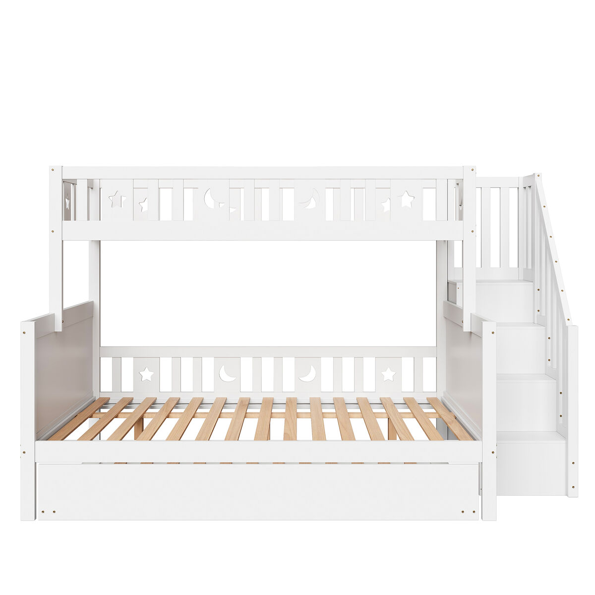 Cama infantil 90200/140200 cm - beliche em madeira maciça com escada de segurança, cama extraível e estrado, blanc