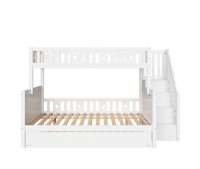 Cama infantil 90200/140200 cm - beliche em madeira maciça com escada de segurança, cama extraível e estrado, blanc