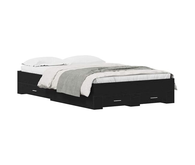 Estrutura da cama de casal moderno com gaveta - carvalho preto 120 x 200 cm