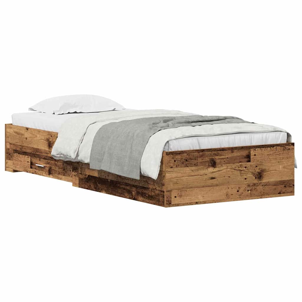 Estrutura de cama de solteiro para adultos madeira antiga 90 x 190 cm madeira processada
