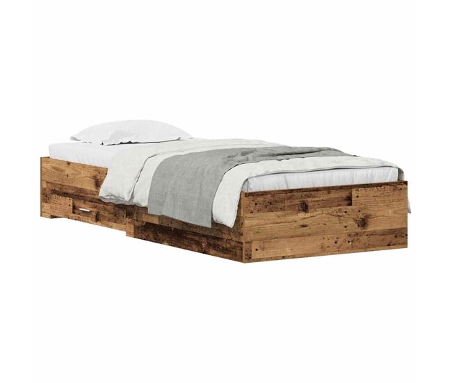Estrutura de cama de solteiro para adultos madeira antiga 90 x 200 cm madeira processada