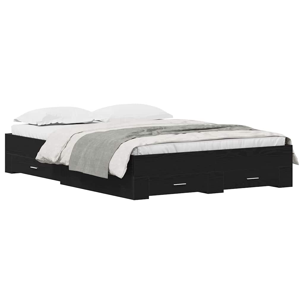 Estrutura da cama de casal moderno com gaveta - carvalho preto 135 x 190 cm