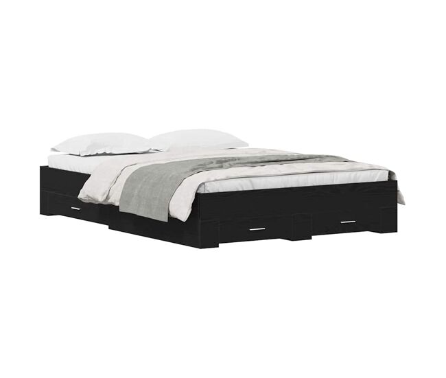 Estrutura da cama de casal moderno com gaveta - carvalho preto 135 x 190 cm