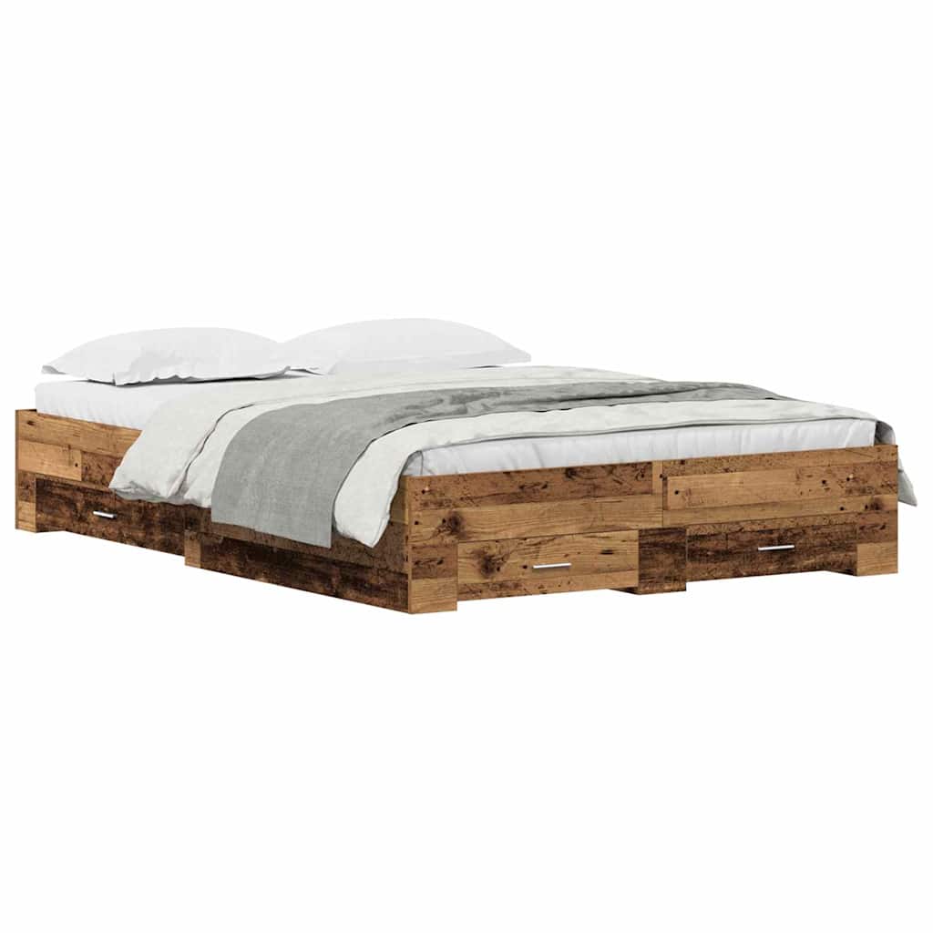 Estrutura da cama de casal moderno com gaveta - madeira antiga 135 x 190 cm