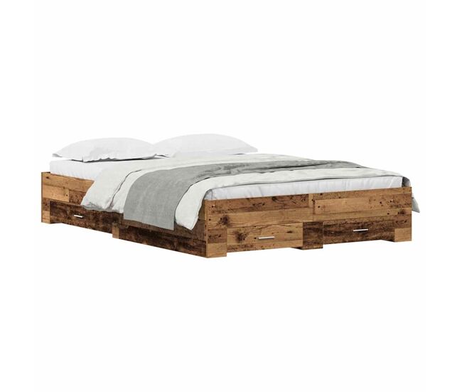 Estrutura da cama de casal moderno com gaveta - madeira antiga 135 x 190 cm