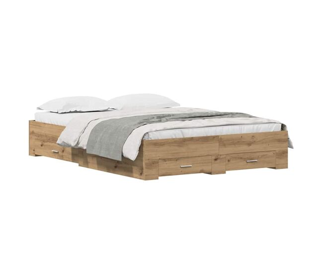 Estrutura da cama de casal moderno com gaveta - carvalho artesanal 135 x 190 cm