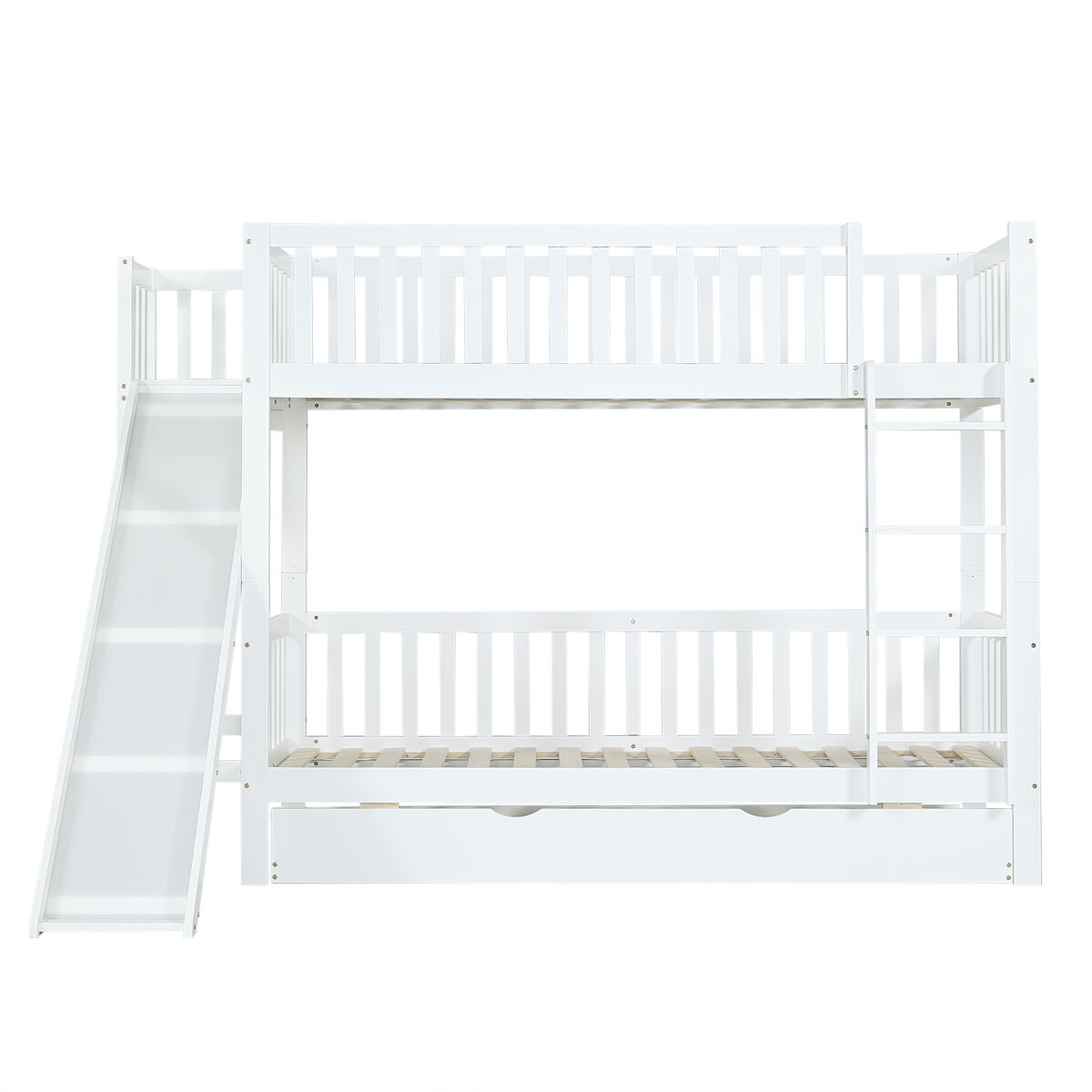 Beliche com cama extra 90x200/190 cm - com proteção, escorregador, prateleiras, escada reta de 4 degraus - branco