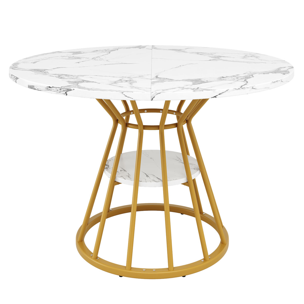 Conjunto de sala de jantar de 5 peças 100x100x76 cm - mesa redonda de mármore + 4 cadeiras de veludo - doré