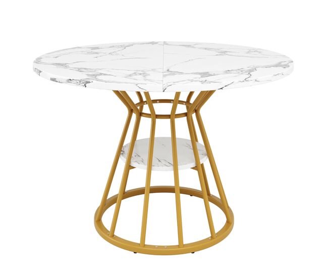 Conjunto de sala de jantar de 5 peças 100x100x76 cm - mesa redonda de mármore + 4 cadeiras de veludo - doré