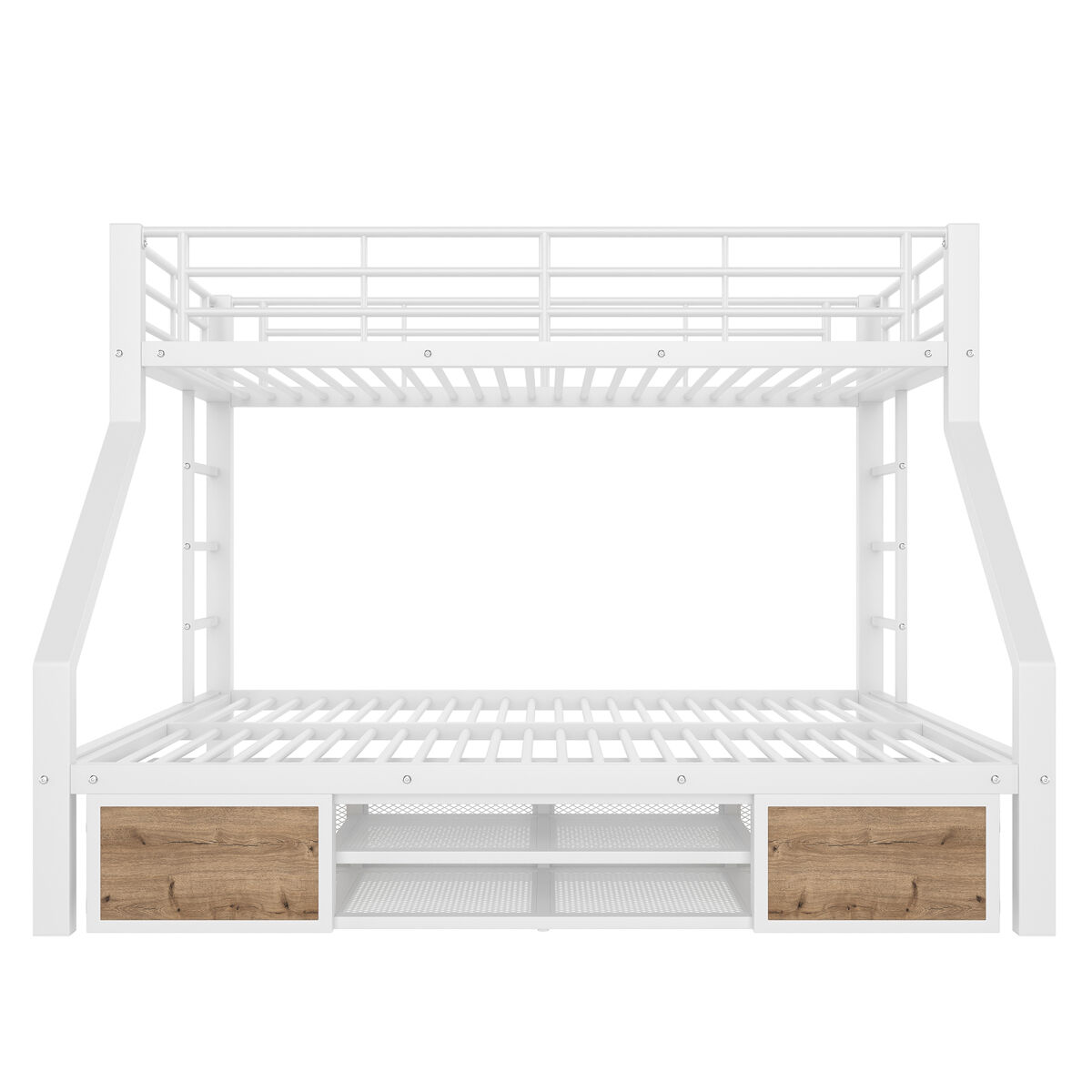 Beliche 90x200 cm, 140x200 cm - com armário, prateleiras, grade, escada - branco