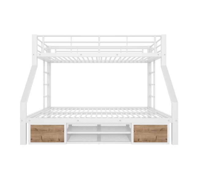 Beliche 90x200 cm, 140x200 cm - com armário, prateleiras, grade, escada - branco