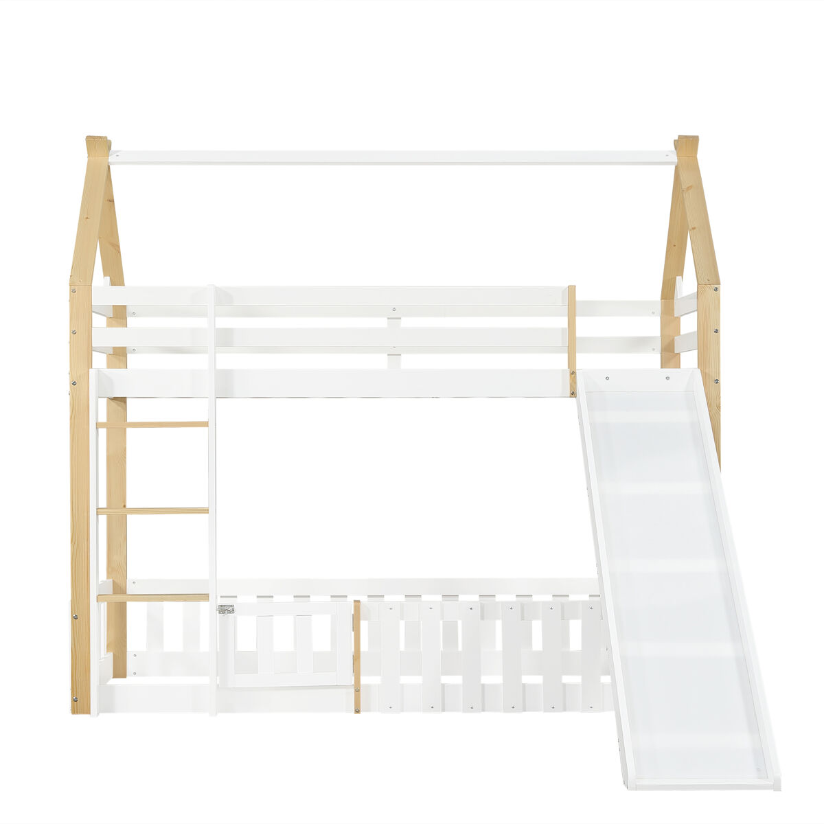 Beliche 90x200cm - teto requintado, escorregador divertido, espaço livre com corrimão - branco + natural