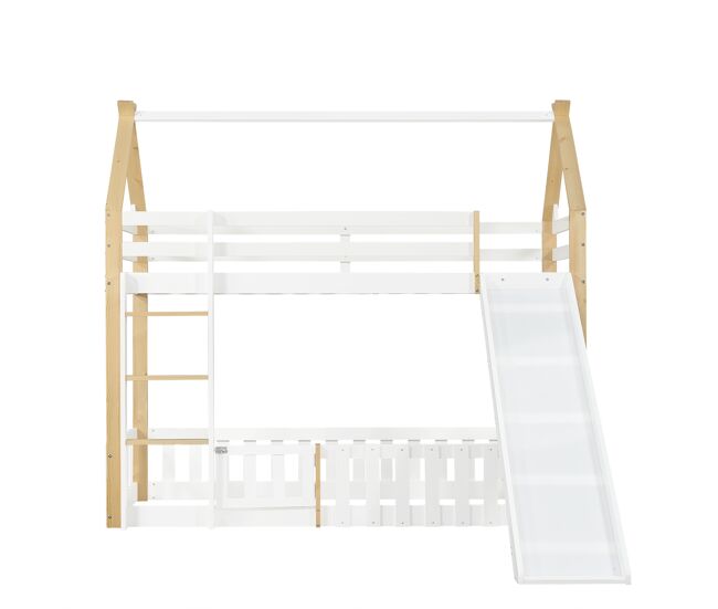 Beliche 90x200cm - teto requintado, escorregador divertido, espaço livre com corrimão - branco + natural
