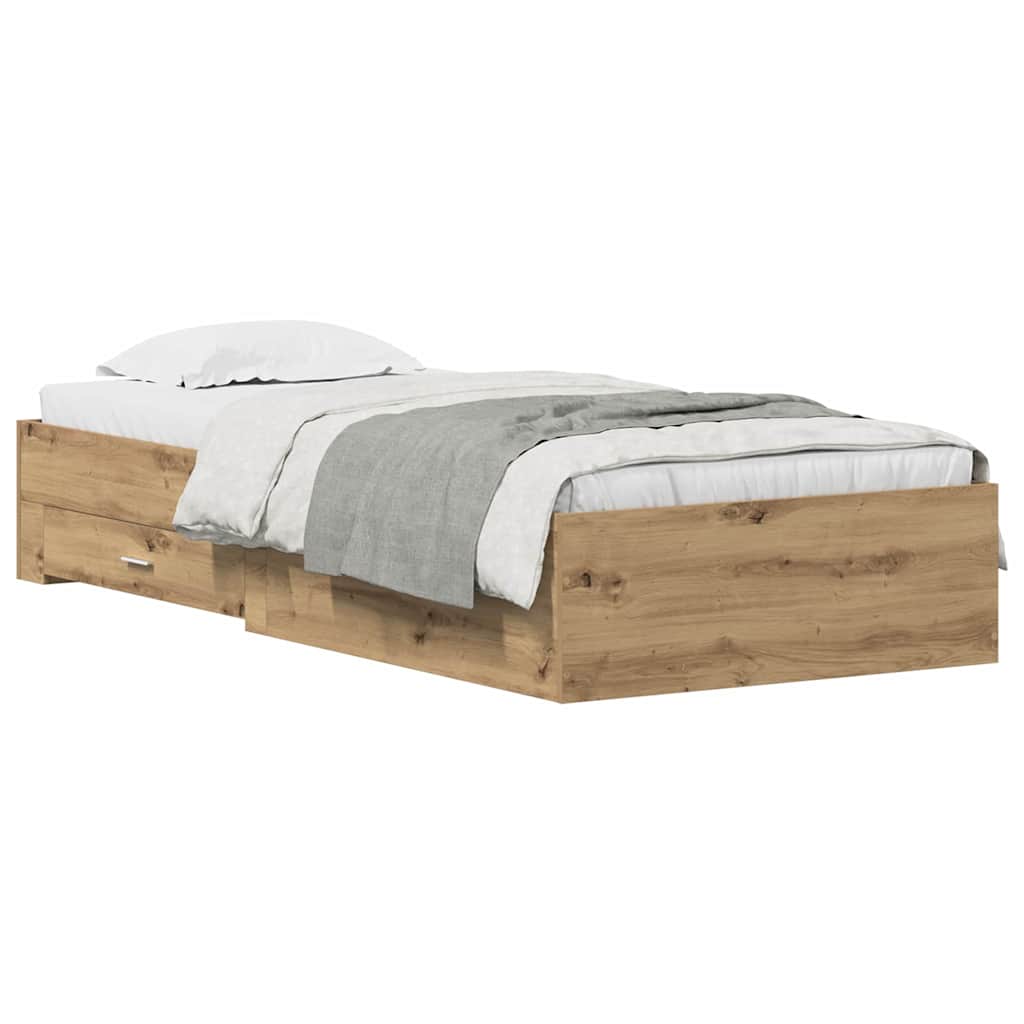 Estrutura de cama de solteiro para adultos com gaveta carvalho artesanal 90 x 200 cm
